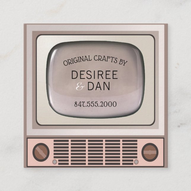 Vintage TV-Set-Visitenkarte Quadratische Visitenkarte (Vorderseite)