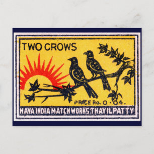 Vintage Two Crows Match Label Postkarte