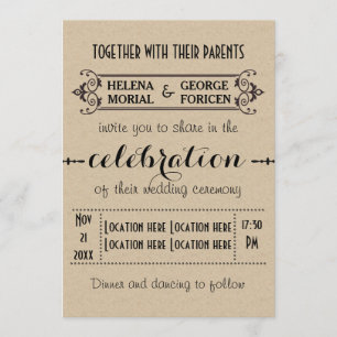 Vintage Typografie beige handwerkliche Hochzeit Einladung