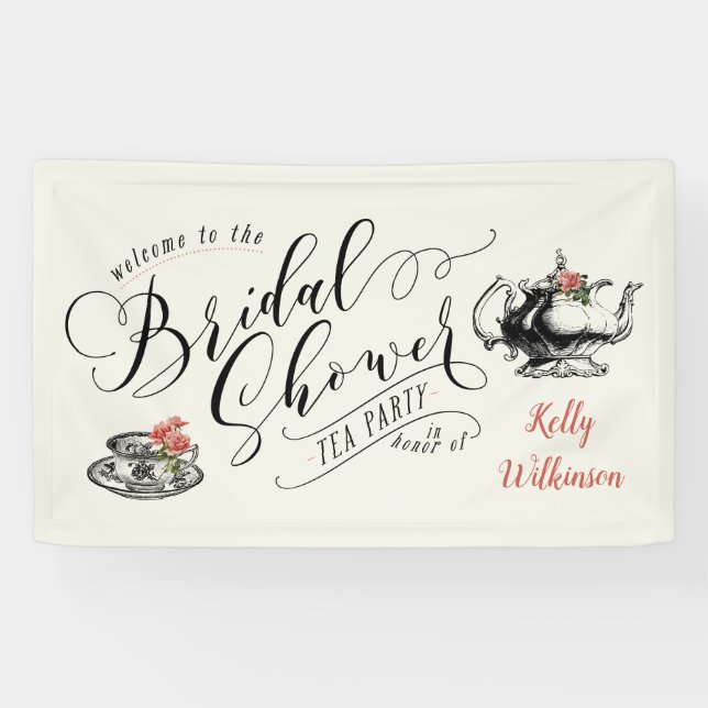 Vintage Typografie Brautparty Tee Party Banner (Horizontal)