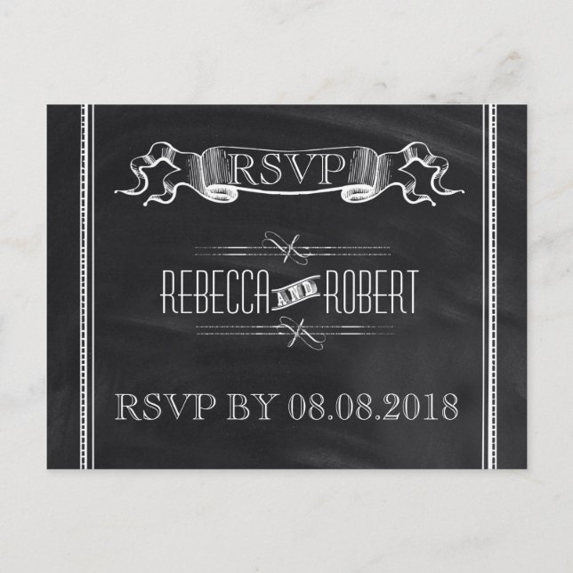 Vintage Typografie Chalkboard Hochzeit rsvp Einladungspostkarte (Vorderseite)