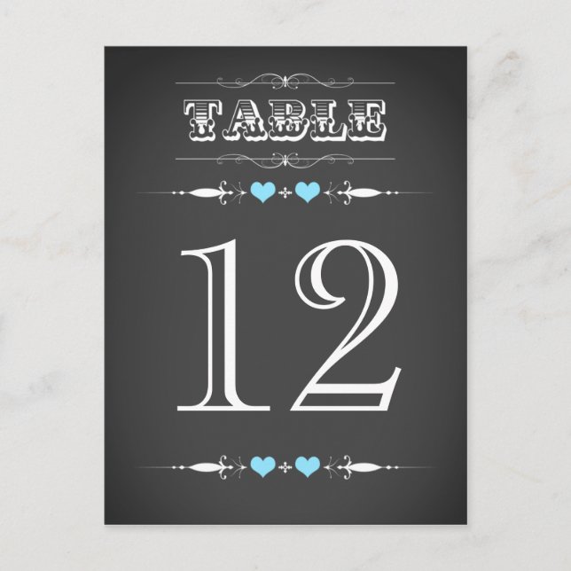 Vintage Typografie-Chalkboard-Tischnummer Postkarte (Vorderseite)