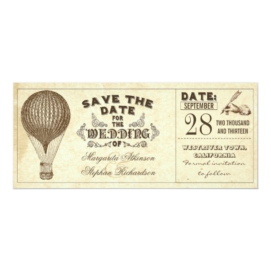 Vintage Typografie des Heißluftballons Save the 10,2 X 23,5 Cm Einladungskarte