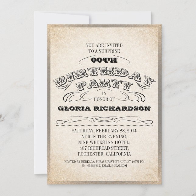 VINTAGE TYPOGRAFIE GEBURTSTAGLICHE EINLADUNGEN (Vorderseite)