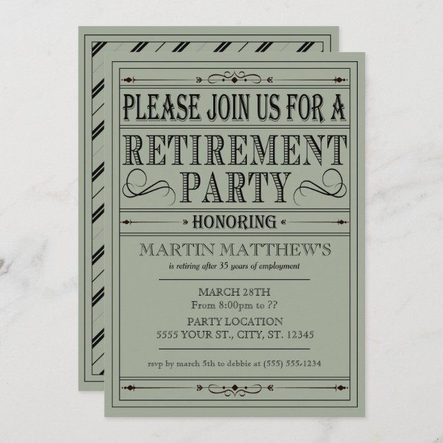 Vintage Typografie, Ruhestands-Party Einladungen (Vorne/Hinten)