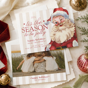 Vintage-Typografie-Santa-Familienfoto Feiertagskarte