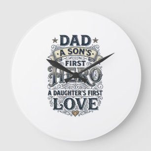 Vintage-Typografie-Shirt Papa Sohn Held Tochter Li Große Wanduhr