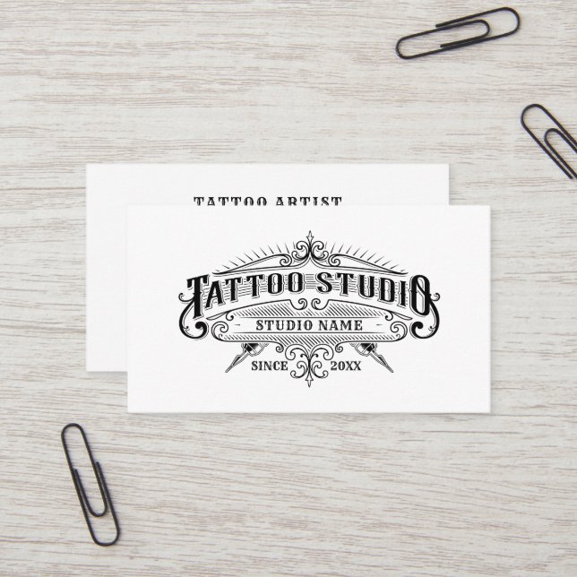 Vintage Typografie Tattoo Studio Visitenkarte (Vorderseite/Rückseite Beispiel)