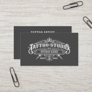 Vintage Typografie Tattoo Studio White Gray Visitenkarte