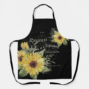 Vintage-Typografie und Sonnenblumen auf Schwarz Schürze