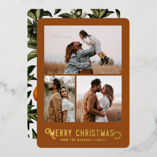 Vintage-Typografie Winterorangen Foto Weihnachten Folien Feiertagskarte