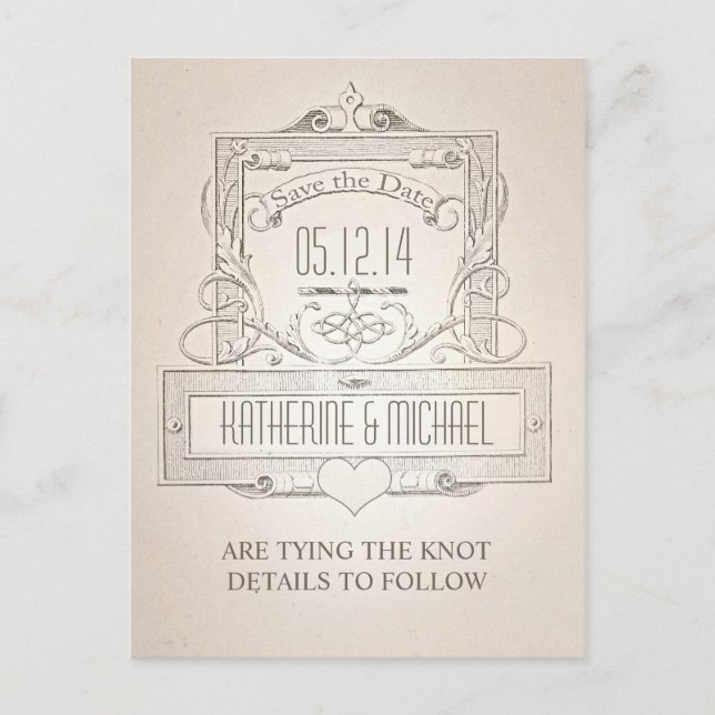 Vintage typografische Save the Date Postkarte (Vorderseite)