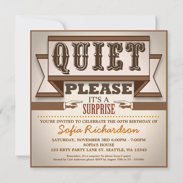 Vintage typografische Überraschungsparty Einladung (Vorderseite)