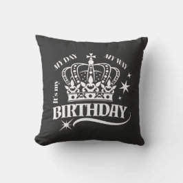 Vintage Typography Birthday Crown Black White Kissen