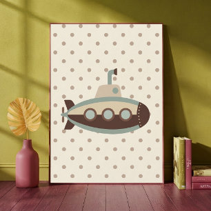 Vintage-U-Boot-Polka-Dot-Jungen-Kinderzimmer-Kunst Poster