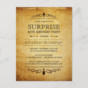 Vintage Überraschungs-Geburtstags-Party-Typografie Einladungspostkarte
