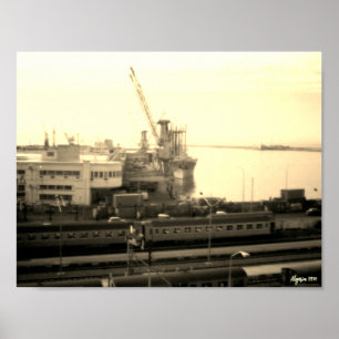 Vintage-Übersicht über den Hafen von Algier Algeri Poster