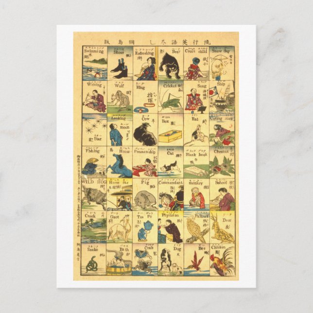 Vintage Übersicht über die japanisch-englische Übe Postkarte (Vorderseite)