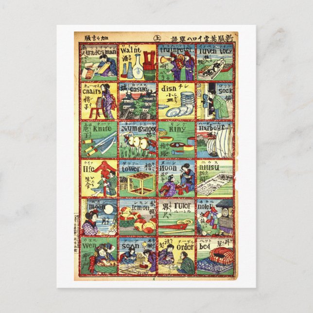 Vintage Übersicht über die japanisch-englische Übe Postkarte (Vorderseite)