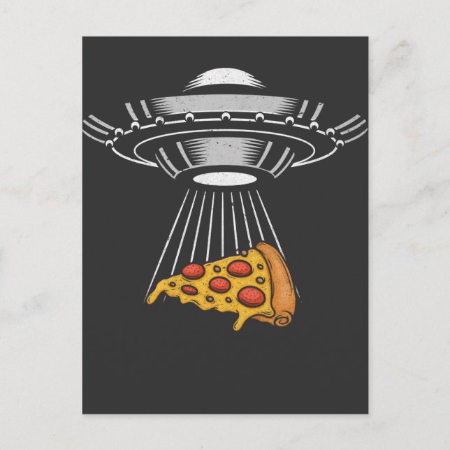 Vintage UFO Pizza Abduction Alien Retro Raumschiff Postkarte (Vorderseite)