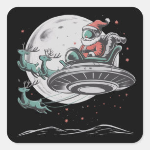 Vintage-UFO-Weihnachtsmann-Alien-Weihnachten-Krypt Quadratischer Aufkleber
