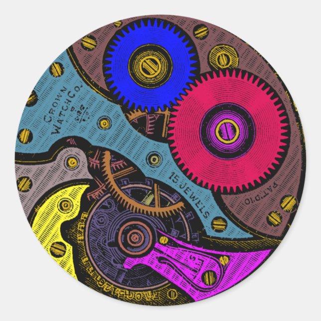 Vintage Uhr-Bewegung und Gänge Runder Aufkleber (Vorderseite)