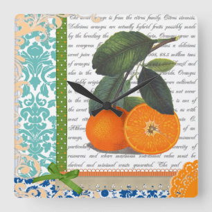 Vintage-Uhr Florida Orange Obst für die Küche Quadratische Wanduhr