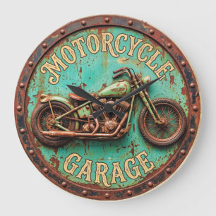 Vintage-Uhr für Motorradgarage an der Wand, rustik Große Wanduhr