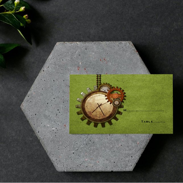 Vintage Uhr | Grün Platzkarte (Vintage Clock Place Card - Green)