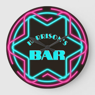 Vintage-Uhr mit Neon-Bar-Wand Große Wanduhr