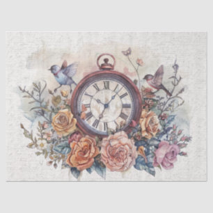 Vintage Uhr mit Vögeln und Rose Entkopplung Seidenpapier