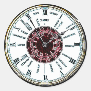 Vintage-Uhr mit Zeitzone Runder Aufkleber