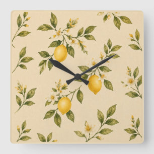 Vintage-Uhr mit Zitronenblüten für die Wand Quadratische Wanduhr