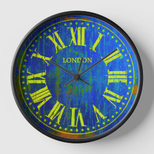 Vintage Uhr römische Zahlen blaue Säure gelb