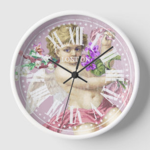 Vintage Uhr römische Zahlen Cherub Pink
