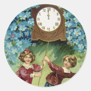 Vintage-Uhr schlägt Mitternacht Runder Aufkleber