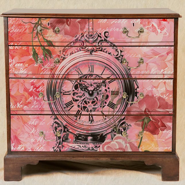 Vintage Uhr und rosa Rosen Seidenpapier (Von Creator hochgeladen)