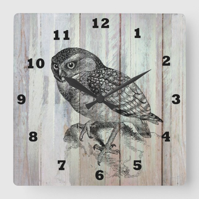 Vintage Uhu Country Zuhause-Bürouhr Quadratische Wanduhr (Vorderseite)