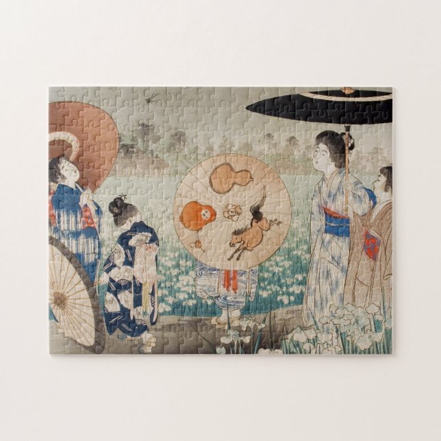 Vintage Ukiyo-e-Damen mit Schirmherren Puzzle (Horizontal)