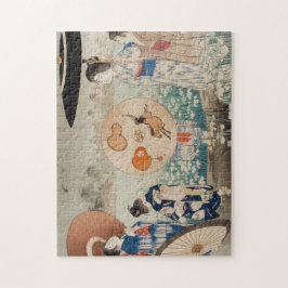 Vintage Ukiyo-e-Damen mit Schirmherren Puzzle