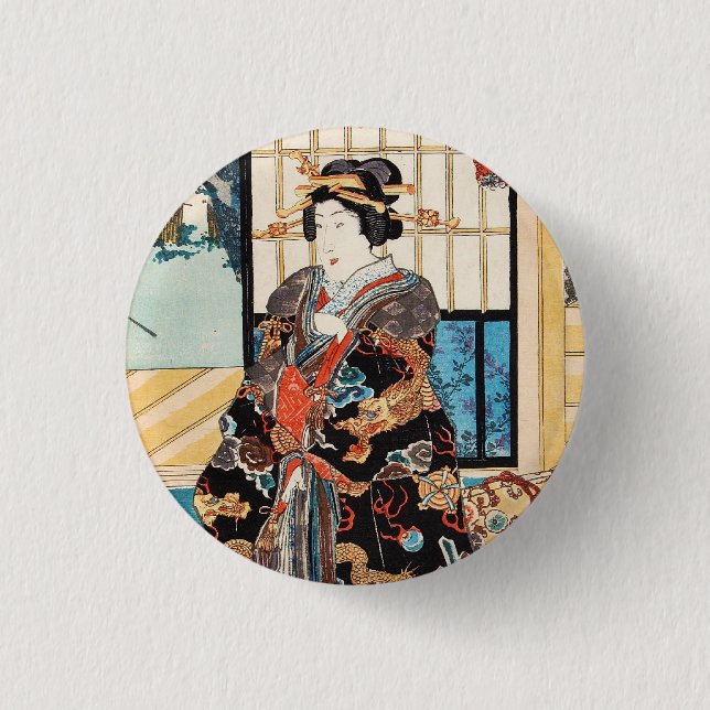 Vintage Ukiyo-e japanese geisha Utagawa Button (Vorderseite)