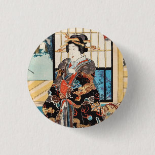 Vintage Ukiyo-e japanese geisha Utagawa Button