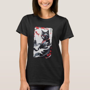 Vintage-Ukiyo-e Japanische Katze im Kimono Sumi-e T-Shirt