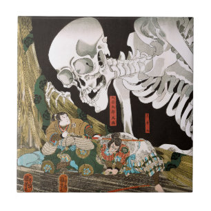 Vintage-Ukiyo-e-Kuniyoshi-Skelett-Gespenst-Kunst Fliese