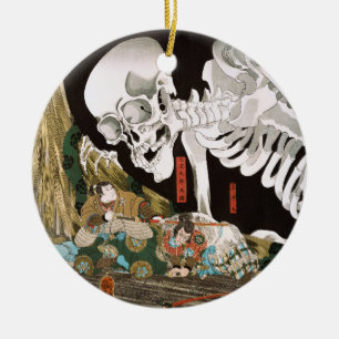 Vintage Ukiyo-e Kuniyoshi Skelett-Spukgeist-Kunst Keramik Ornament
