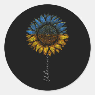 Vintage-Ukraine-Flagge und Sonnenblumen-Design unt Runder Aufkleber