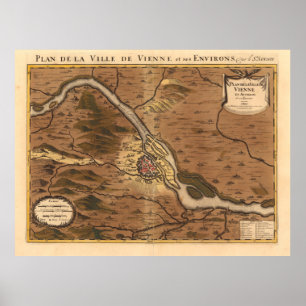 Vintage Umgebungskarte von Wien Österreich (1708) Poster