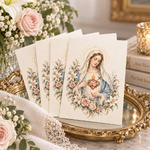 Vintage Unbeflecktes Herz Mariens Floral Katholisc Karte