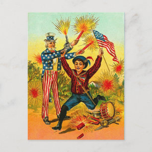 Vintage Uncle Sam Feuerwerkskörper Postkarte