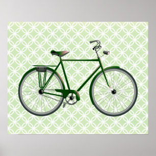 Vintage und altes Fahrrad auf grünem Retro-Kunstpo Poster